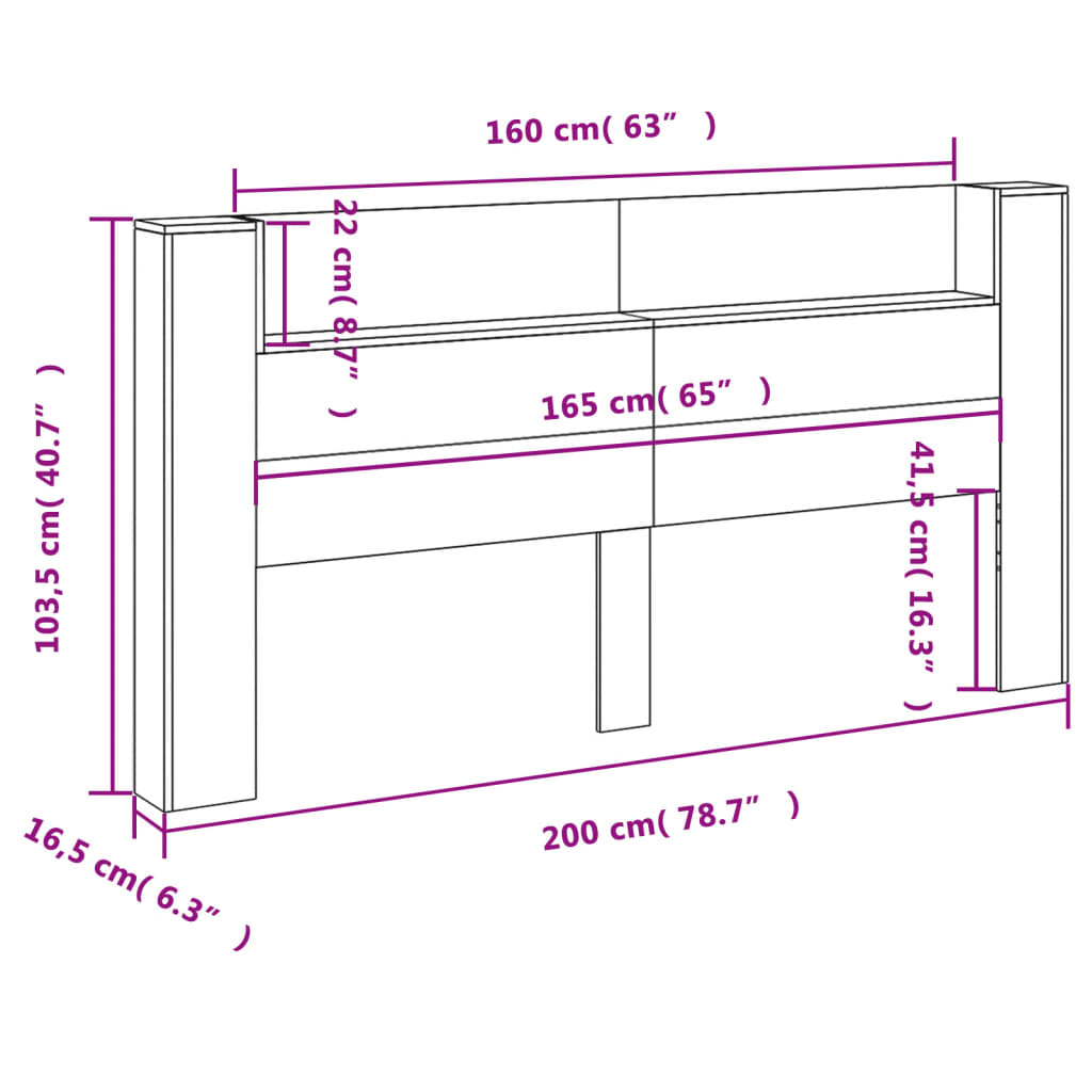 vidaXL Hodegavl skap med LED røkt eik 200x16,5x103,5 cm