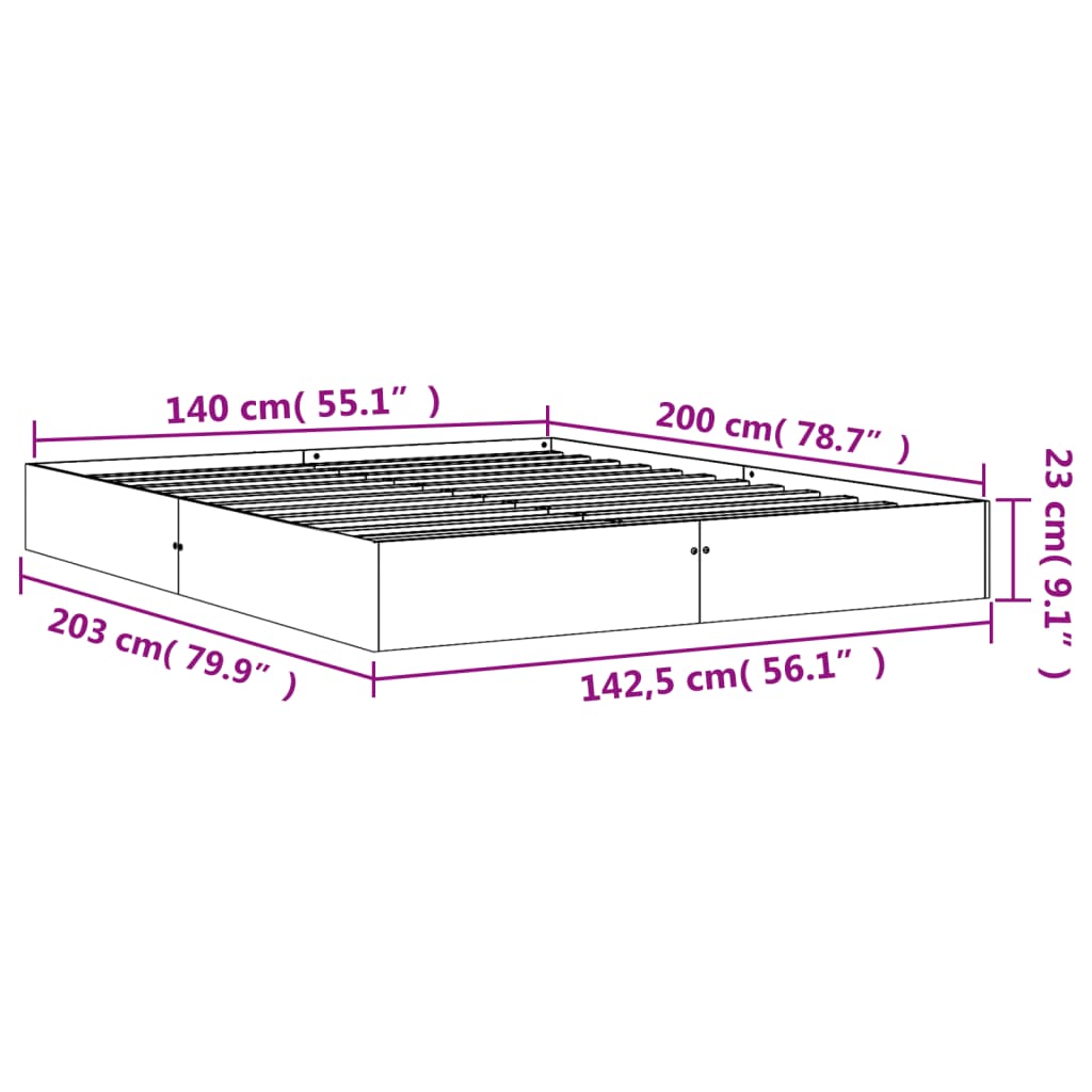 vidaXL Sengeramme uten madrass voksbrun 140x200 cm heltre furu