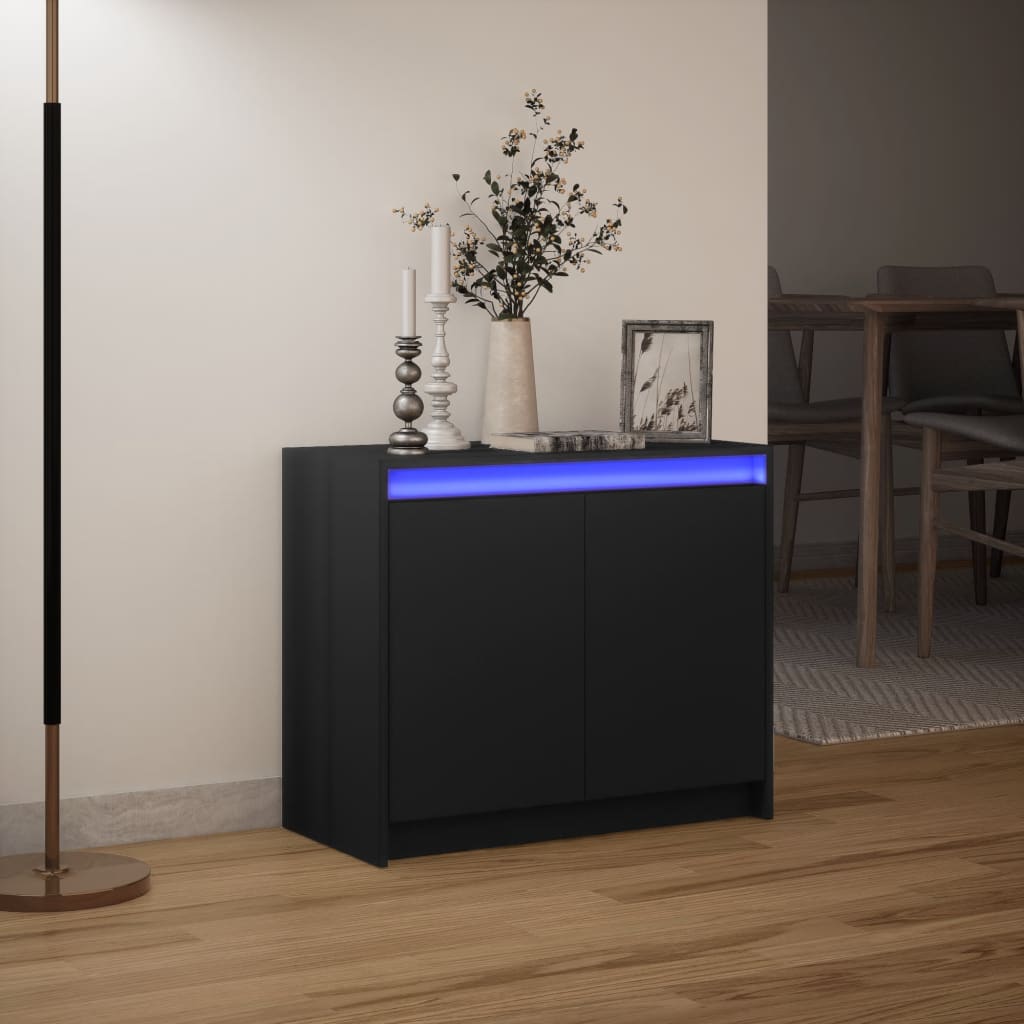 vidaXL Skjenk med LED svart 72x34x61 cm konstruert tre