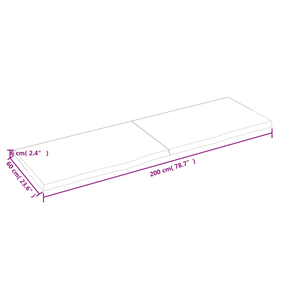 vidaXL Benkeplate til bad mørkebrun 200x60x(2-6) cm behandlet heltre