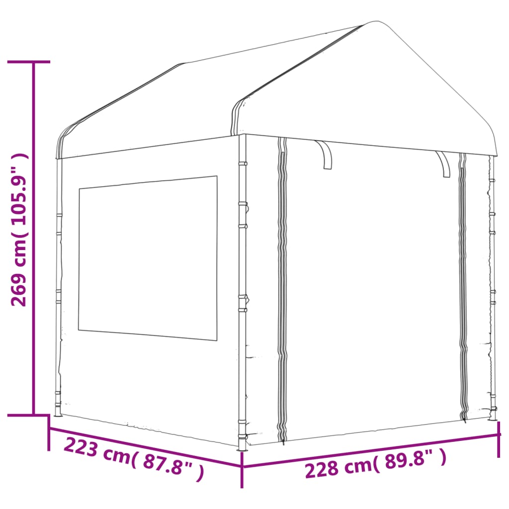 vidaXL Paviljong med tak hvit 17,84x2,28x2,69 m polyetylen