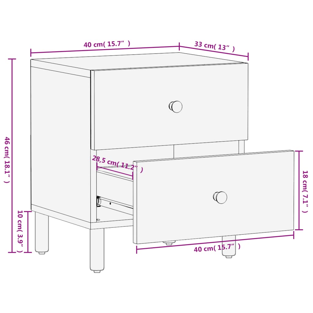 vidaXL Nattbord svart 40x33x46 cm heltre mango