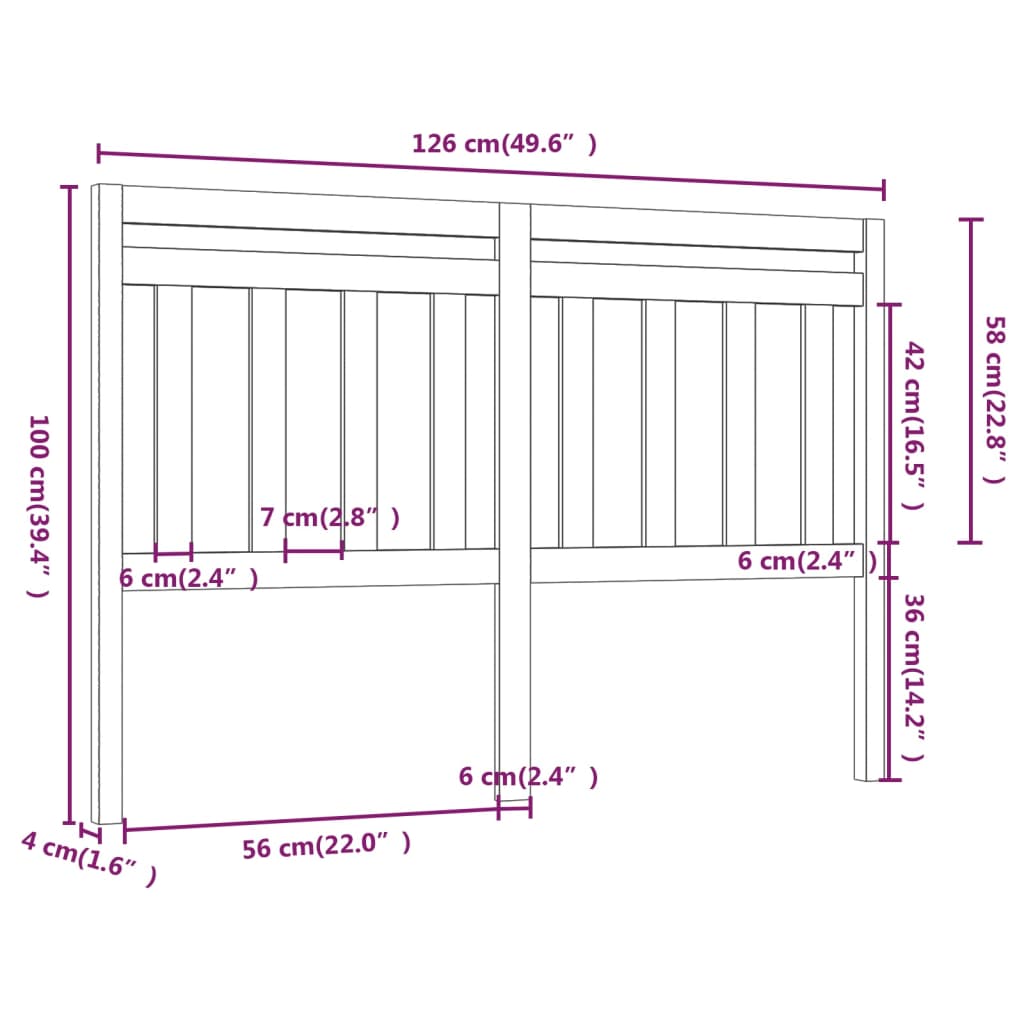 vidaXL Sengegavl 126x4x100 cm heltre furu