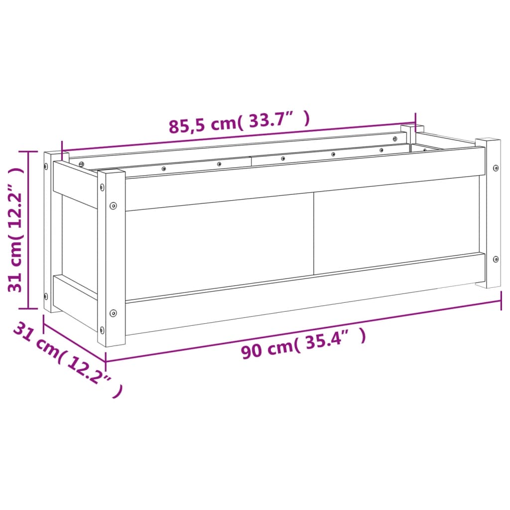 vidaXL Hageplantekasse hvit 90x31x31 cm heltre furu