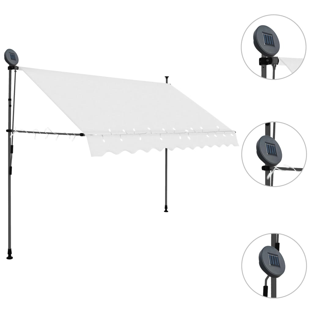 vidaXL Manuell uttrekkbar markise med LED 250 cm kremhvit