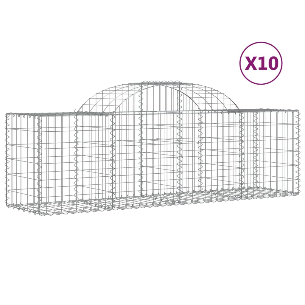 vidaXL Gabionkurver buede 10 stk 200x50x60/80 cm galvanisert jern