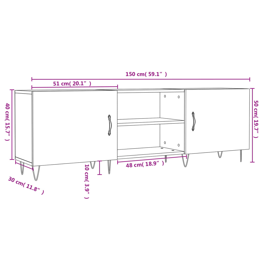 vidaXL TV-benk svart 150x30x50 cm konstruert tre