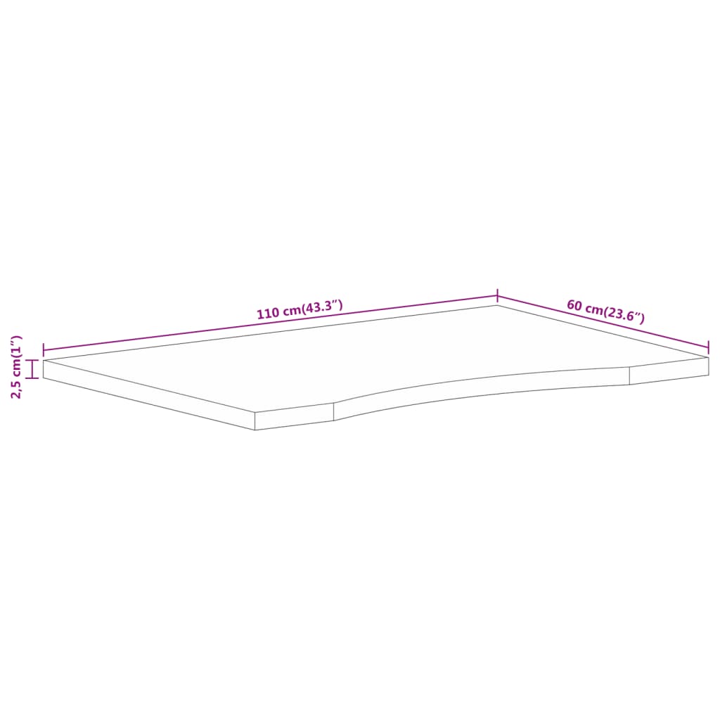 vidaXL Skrivebordsplate med kurve 110x60x2,5 cm heltre grovt mangotre