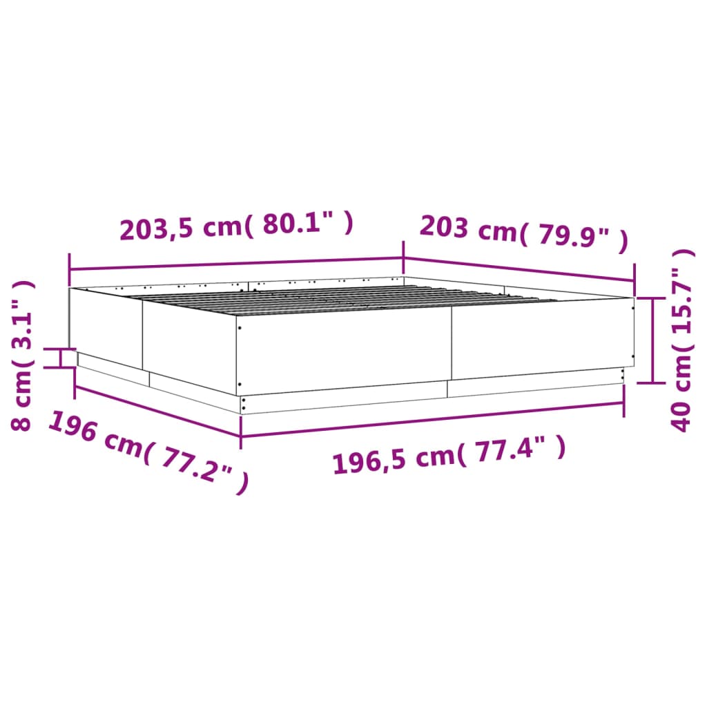 vidaXL Sengeramme med LED-lys sonoma eik 200x200 cm konstruert tre