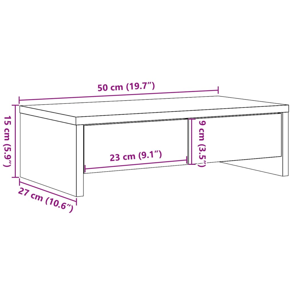 vidaXL Skjermstativ med skuffer gammelt tre 50x27x15 cm konstruert tre