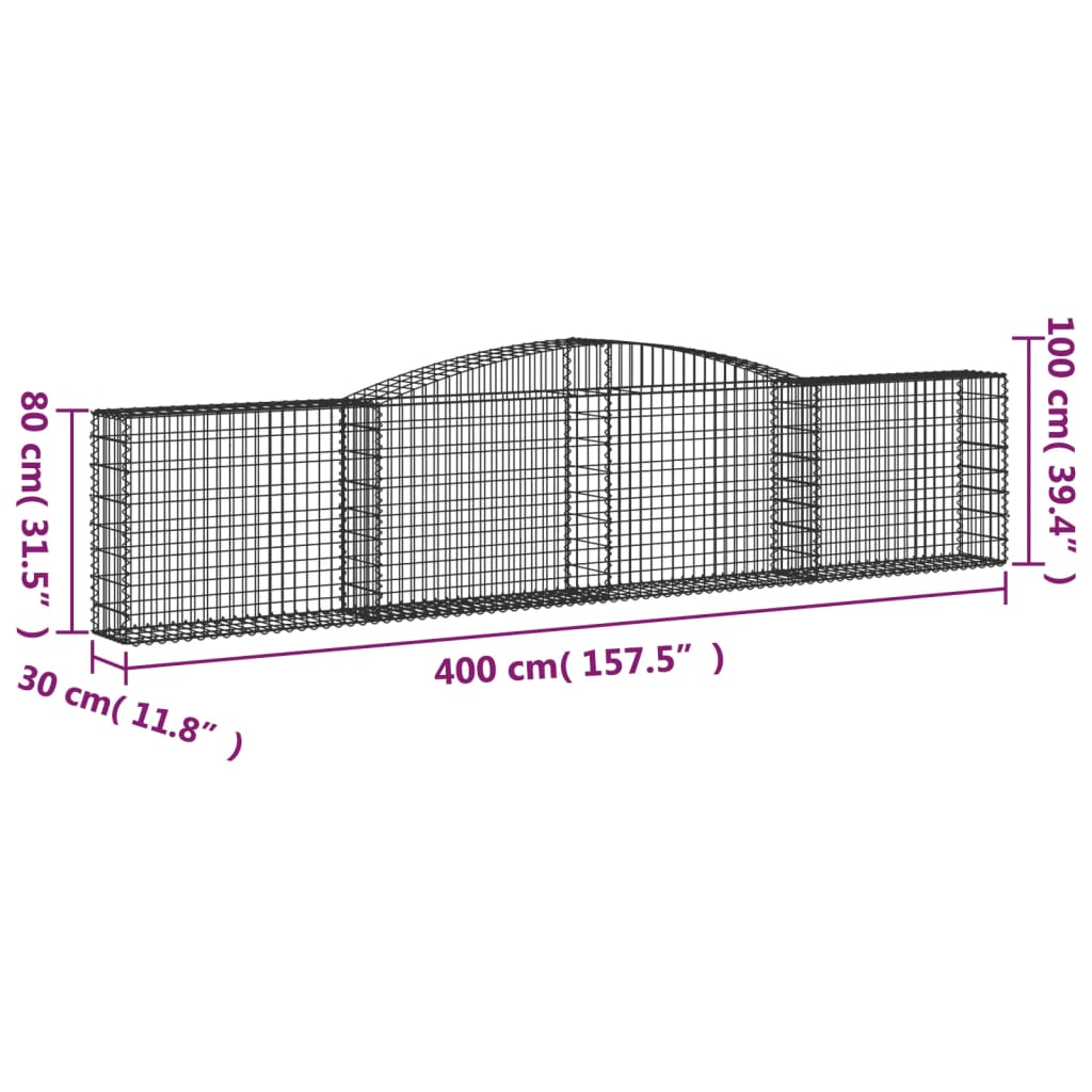 vidaXL Gabionkurver buede 10 stk 400x30x80/100 cm galvanisert jern