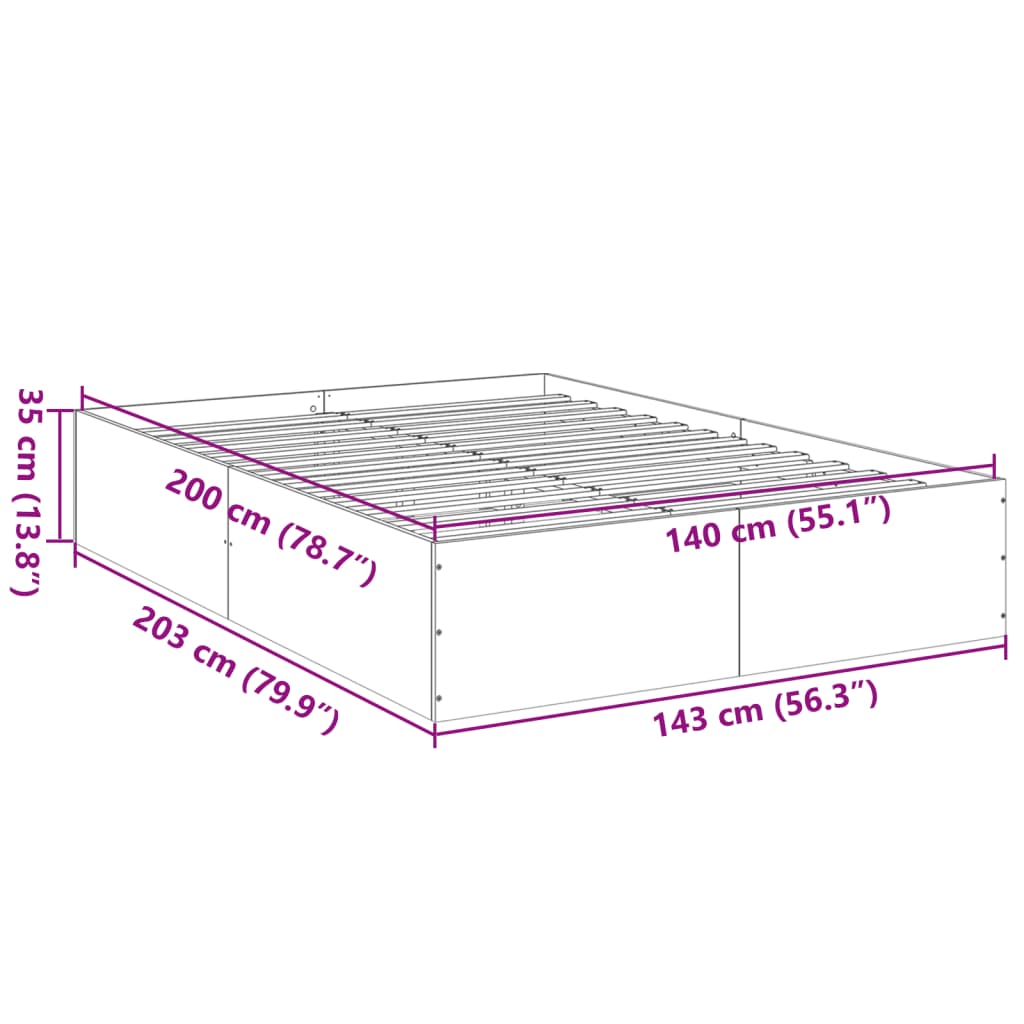 vidaXL Sengeramme røkt eik 140x200 cm konstruert tre