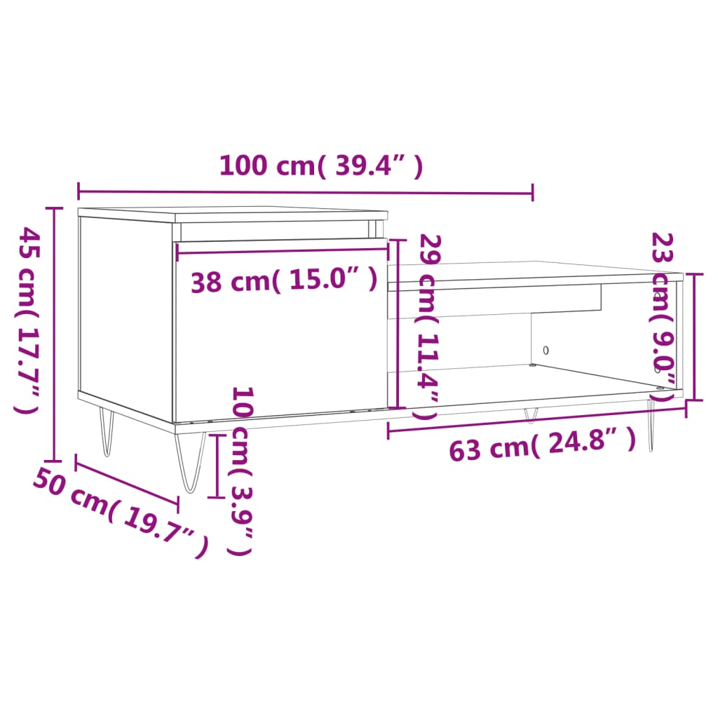 vidaXL Salongbord røkt eik 100x50x45 cm konstruert tre