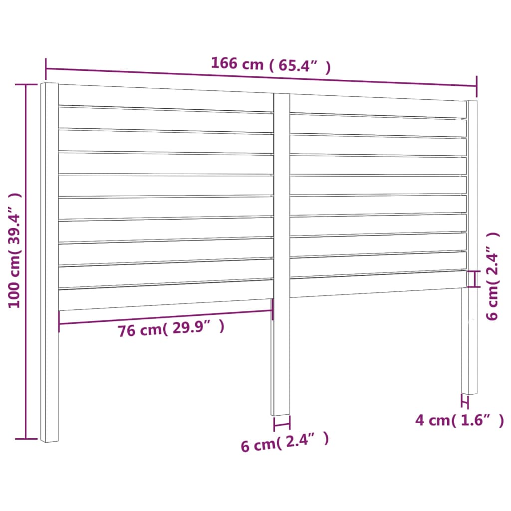 vidaXL Sengegavl hvit 166x4x100 cm heltre furu