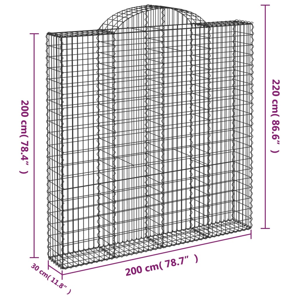 vidaXL Gabionkurver buede 8 stk 200x30x200/220 cm galvanisert jern