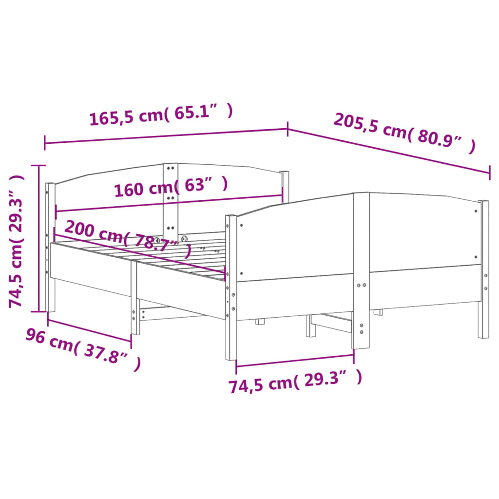 vidaXL Sengeramme uten madrass 160x200 cm heltre furu