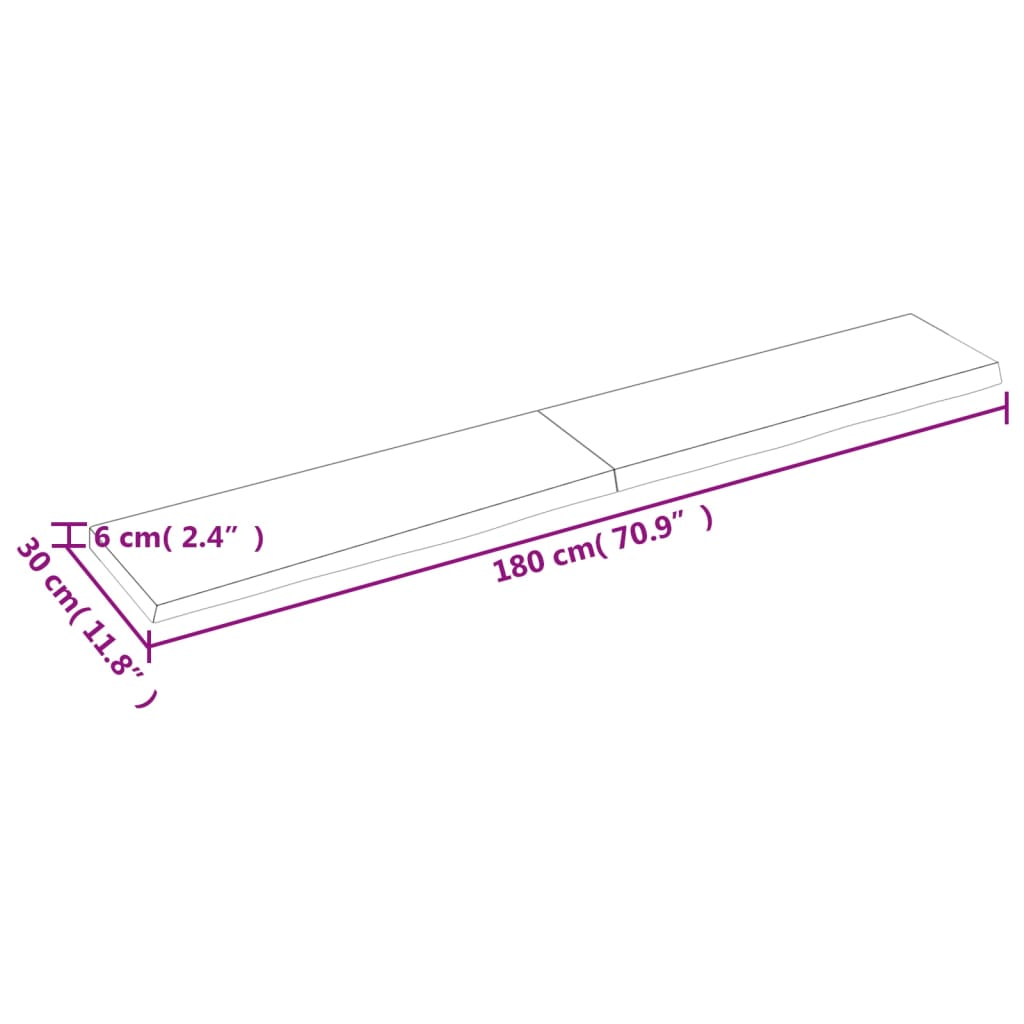 vidaXL Benkeplate til bad 180x30x(2-6) cm ubehandlet heltre