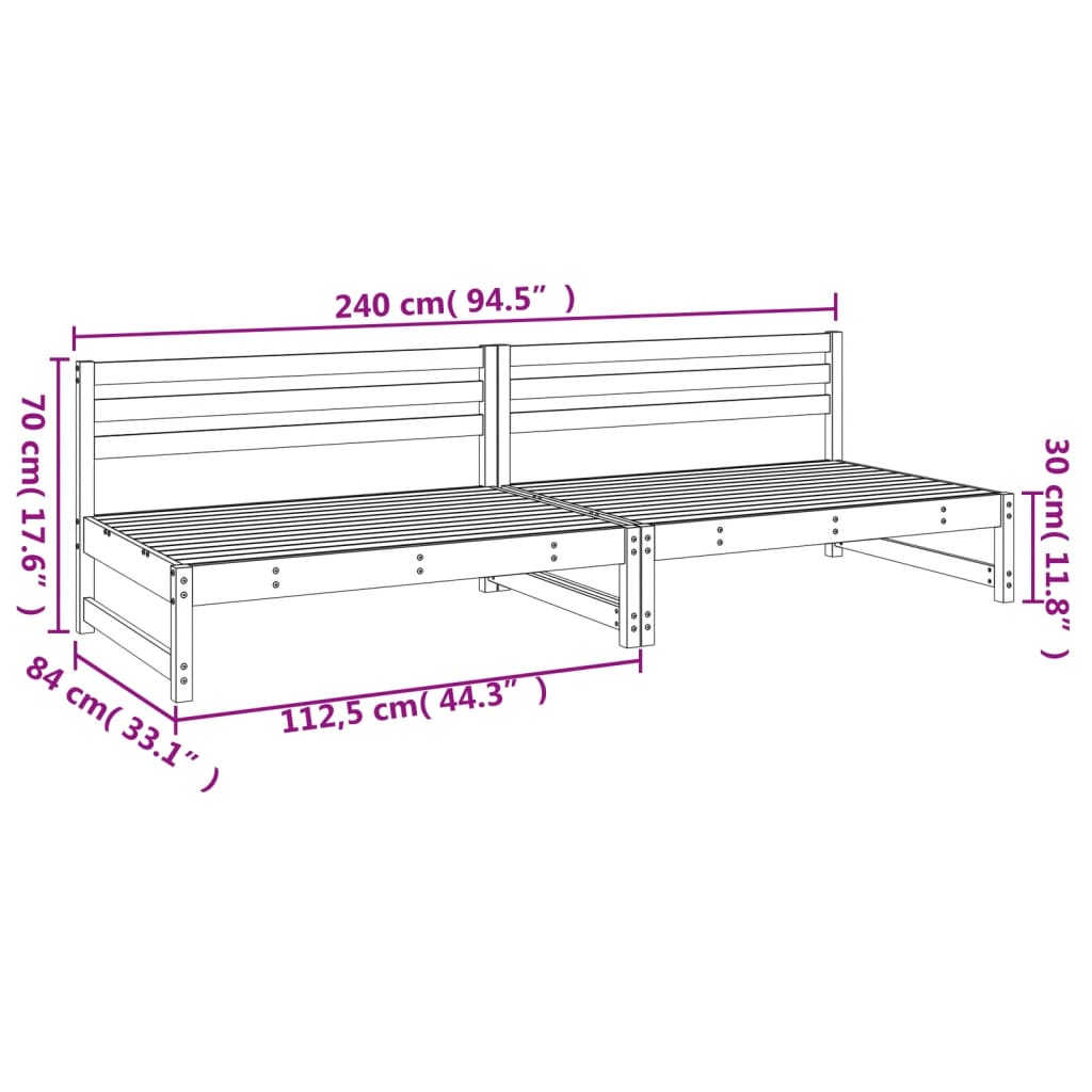 vidaXL Utendørs midtsofaer 2 stk hvit 120x80 cm heltre furu