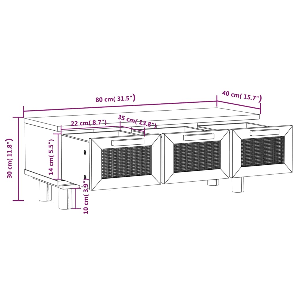 vidaXL Sidebord svart 80x40x30 cm konstruert tre og heltre furu