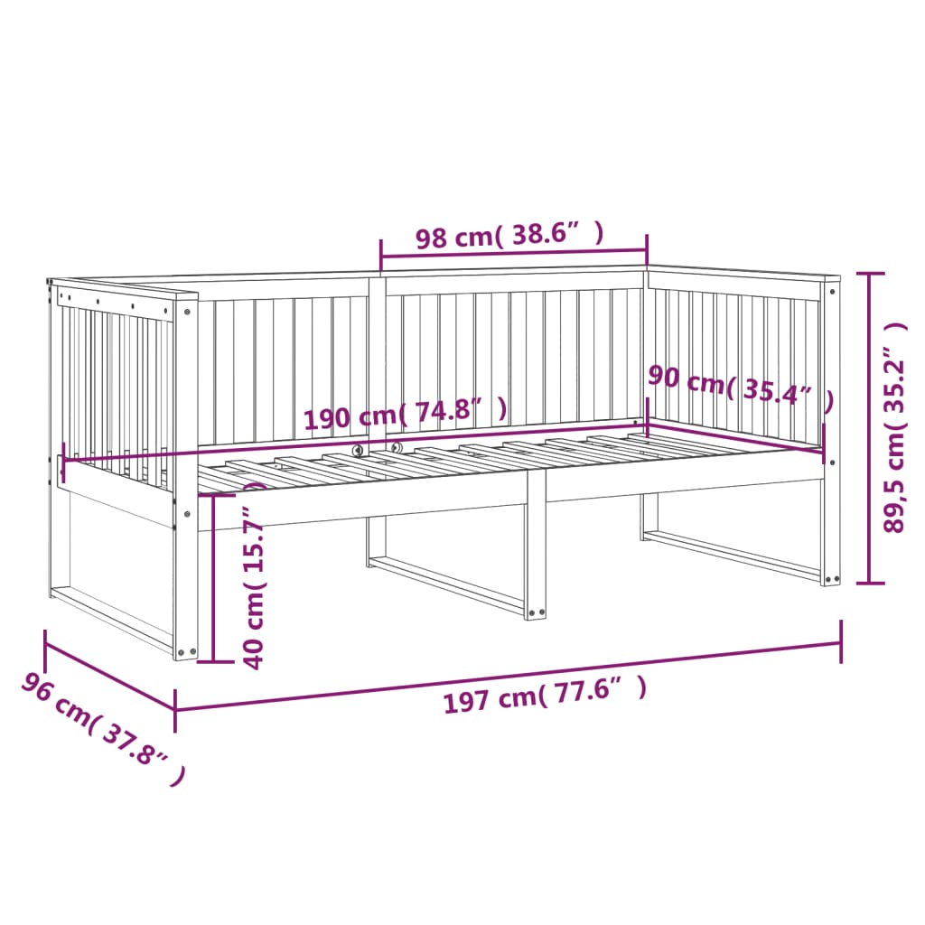 vidaXL Dagseng svart 90x190 cm heltre furu