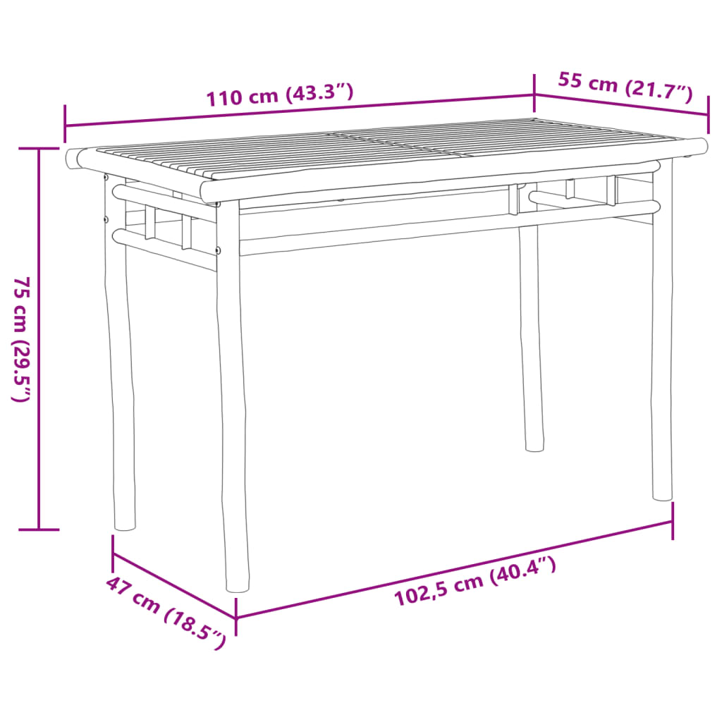 vidaXL Utendørs spisebord 110x55x75 cm bambus