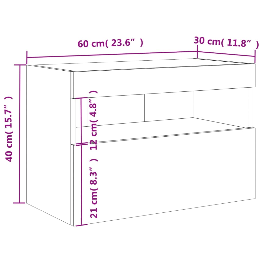 vidaXL Vegghengt TV-benk med LED svart 60x30x40 cm