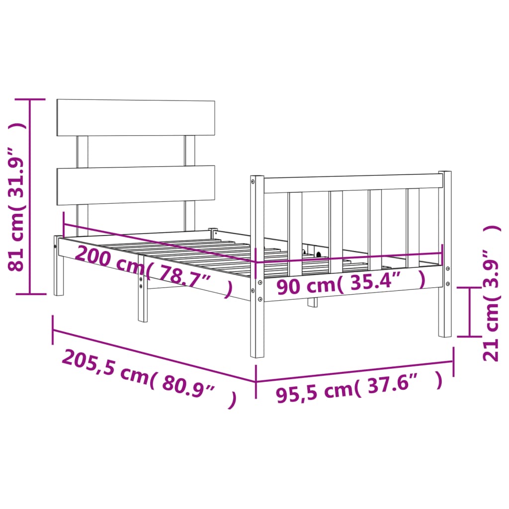 vidaXL Sengeramme med hodegavl hvit 90x200 cm heltre