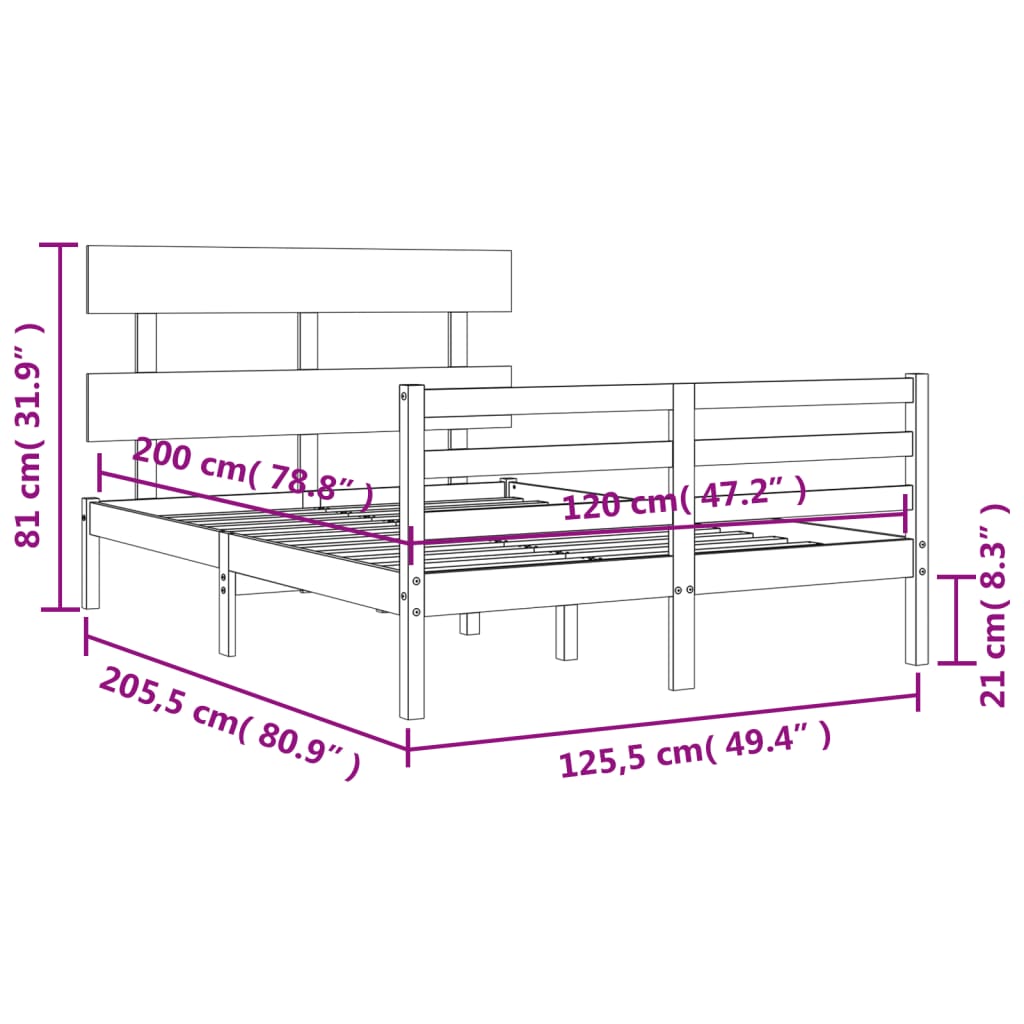 vidaXL Sengeramme med hodegavl 120x200 cm heltre