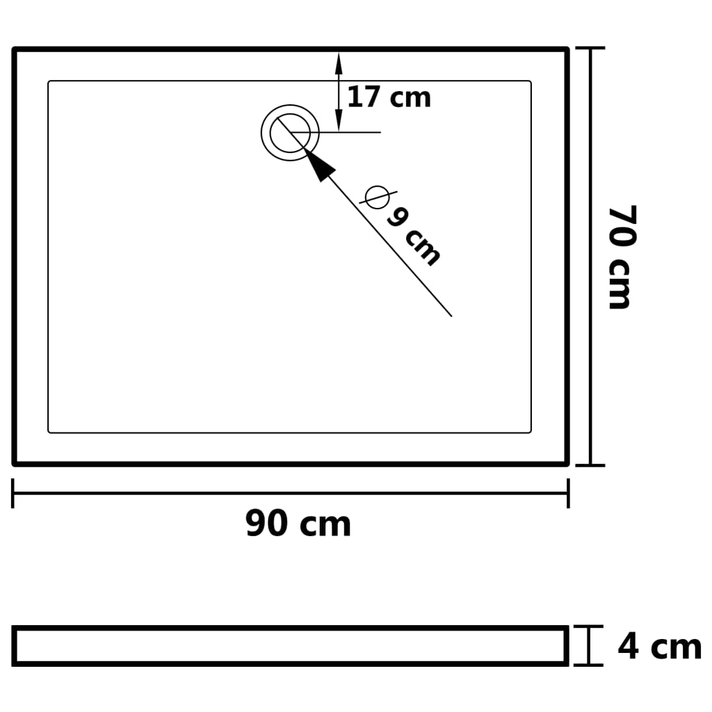 vidaXL Rektangulært dusjbrett ABS 70x90 cm