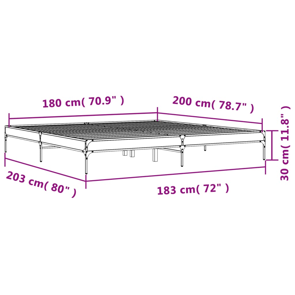 vidaXL Sengeramme røkt eik 180x200 cm konstruert tre og metall