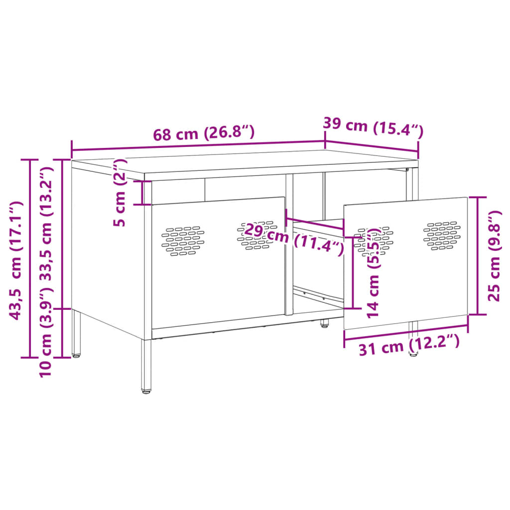 vidaXL TV-benk svart 68x39x43,5 cm kaldvalset stål