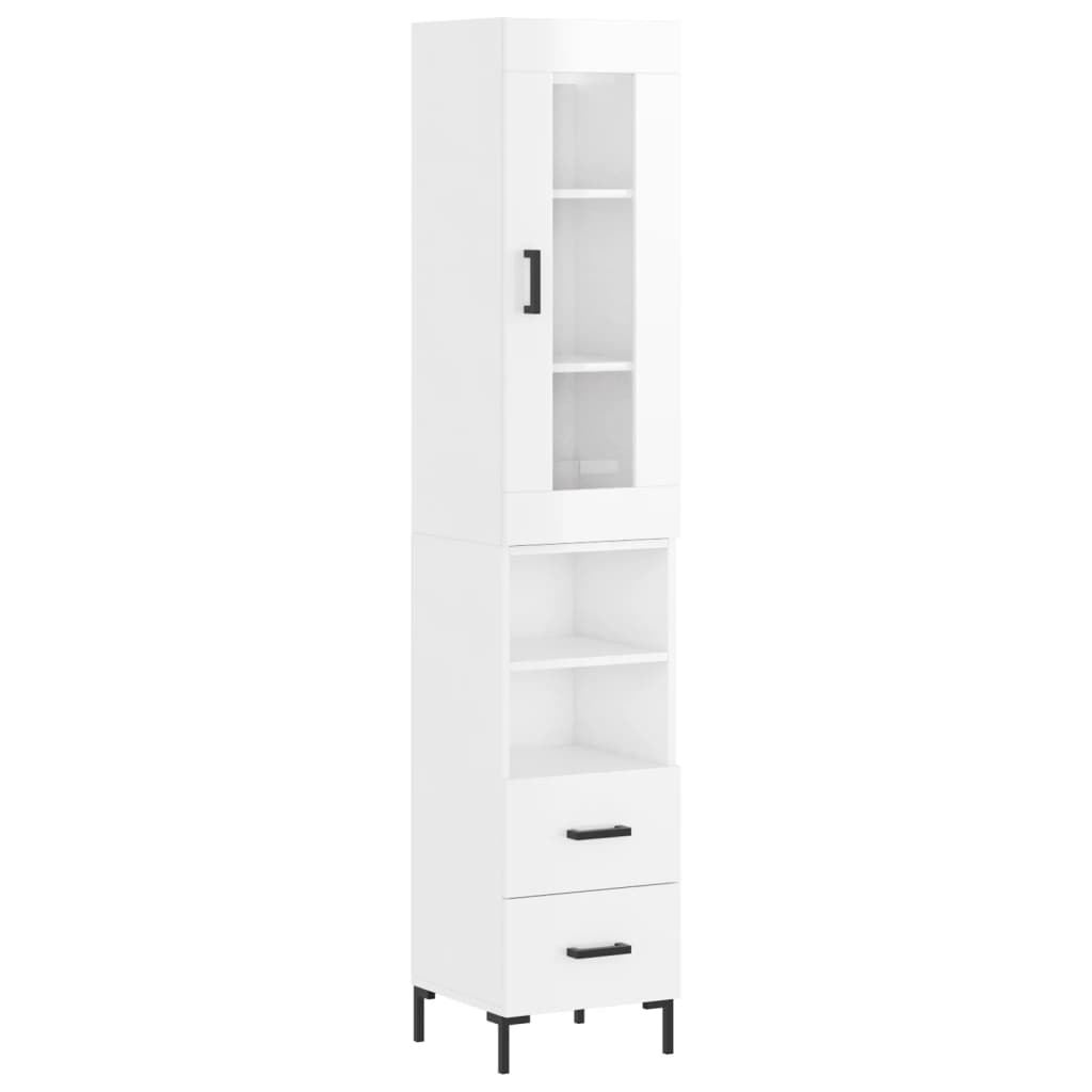 vidaXL Highboard høyglans hvit 34,5x34x180 cm konstruert tre