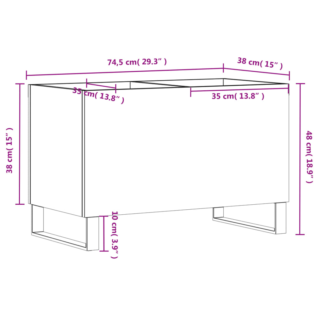 vidaXL Hifi-benk svart 74,5x38x48 cm konstruert tre