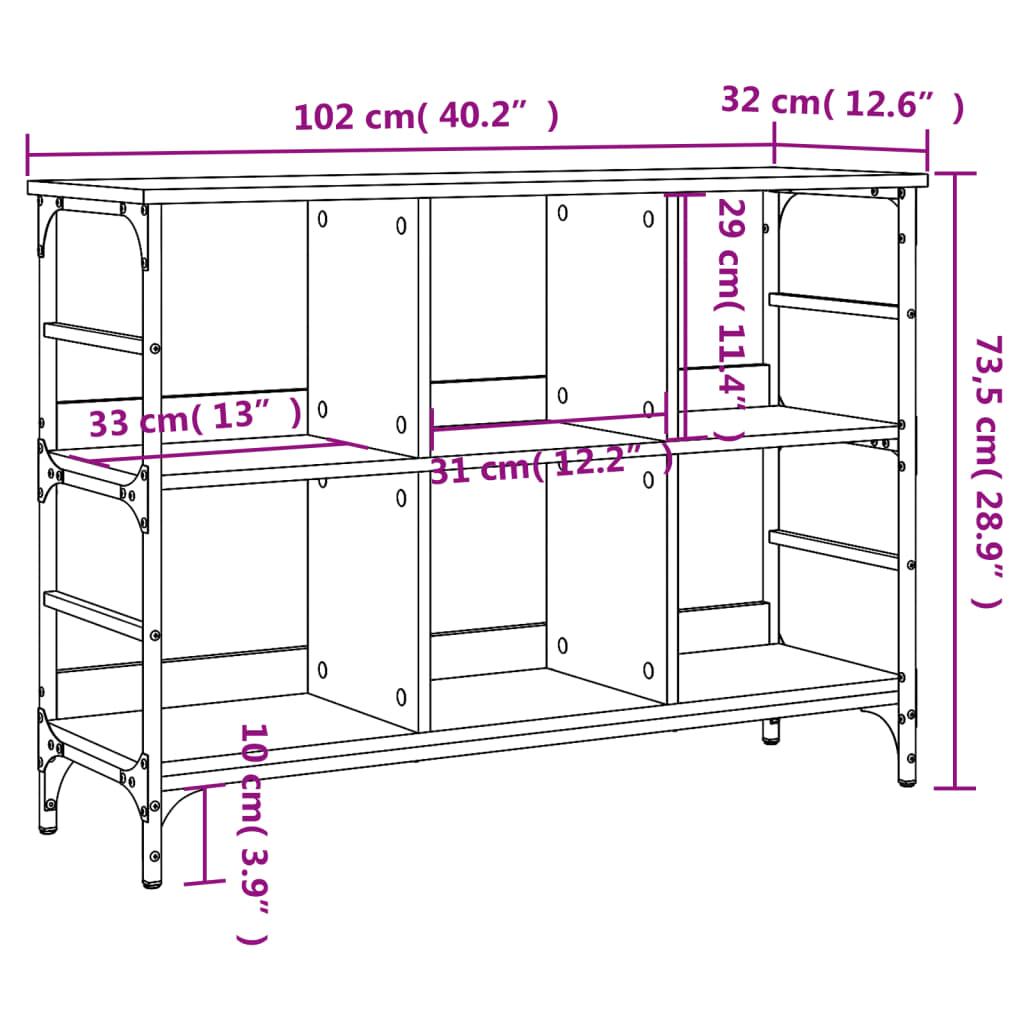 vidaXL Skjenk brun eik 102x32x73,5 cm konstruert tre