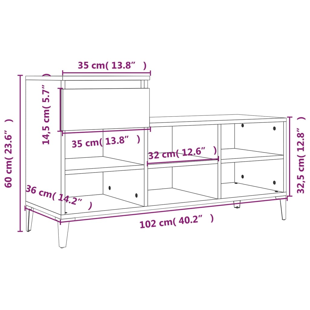 vidaXL Skoskap betonggrå 102x36x60 cm konstruert tre