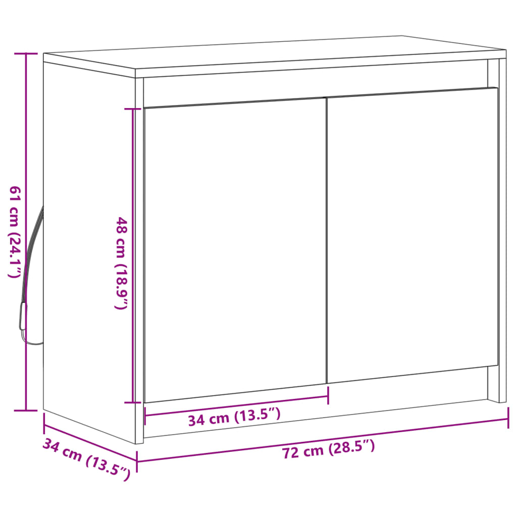 vidaXL Skjenk med LED røkt eik 72x34x61 cm konstruert tre