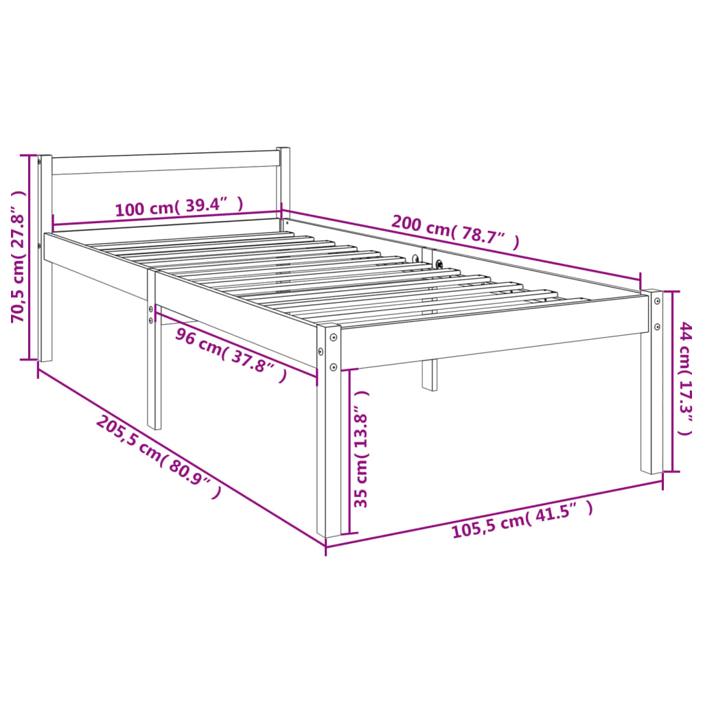 vidaXL Seniorseng honningbrun 100x200 cm heltre furu