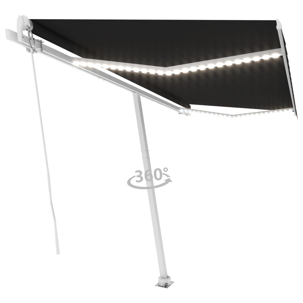 vidaXL Manuell uttrekkbar markise med LED 450x300 cm antrasitt