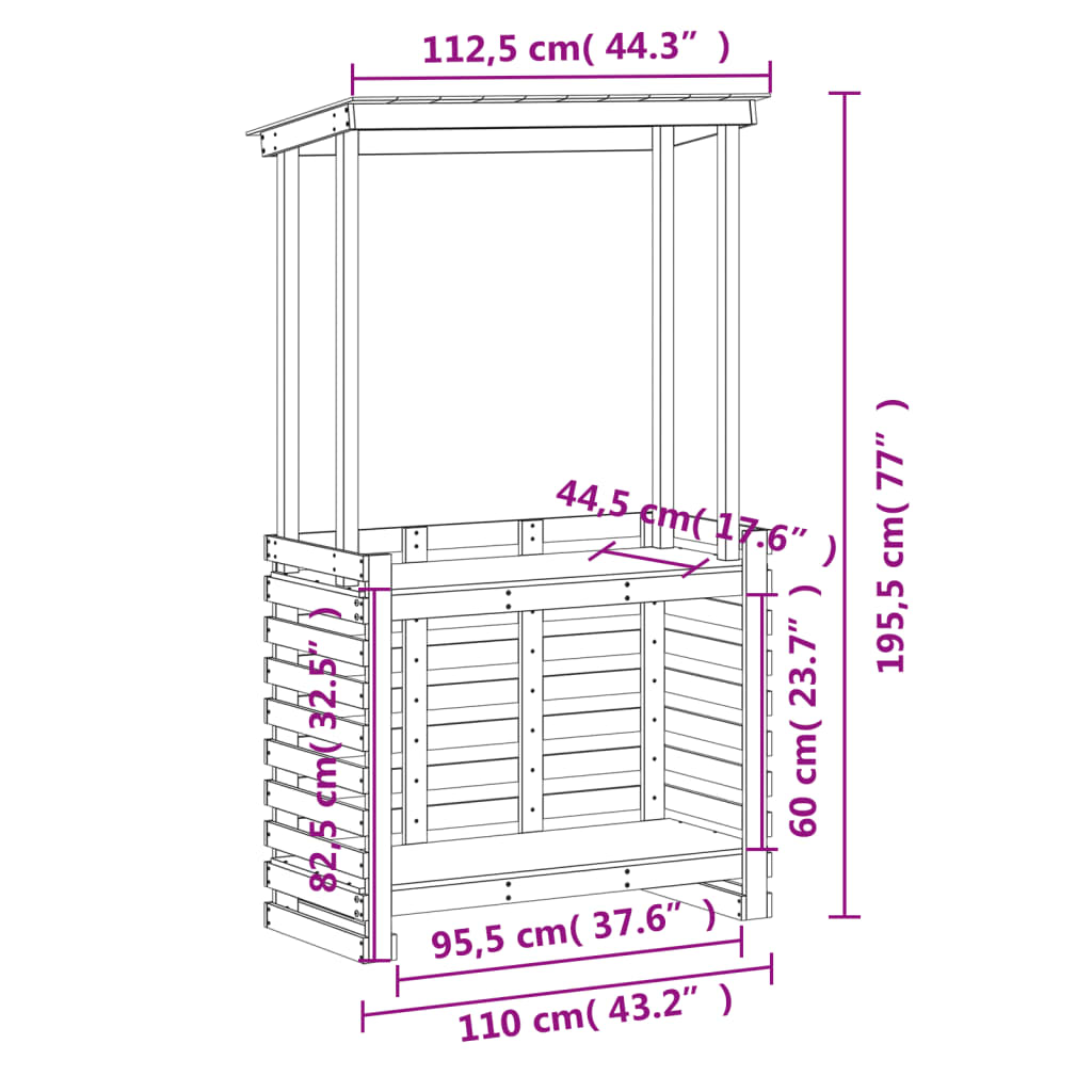 vidaXL Utendørs barbord med tak 112,5x57x195,5 cm heltre furu