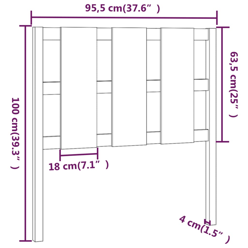 vidaXL Sengegavl svart 95,5x4x100 cm heltre furu