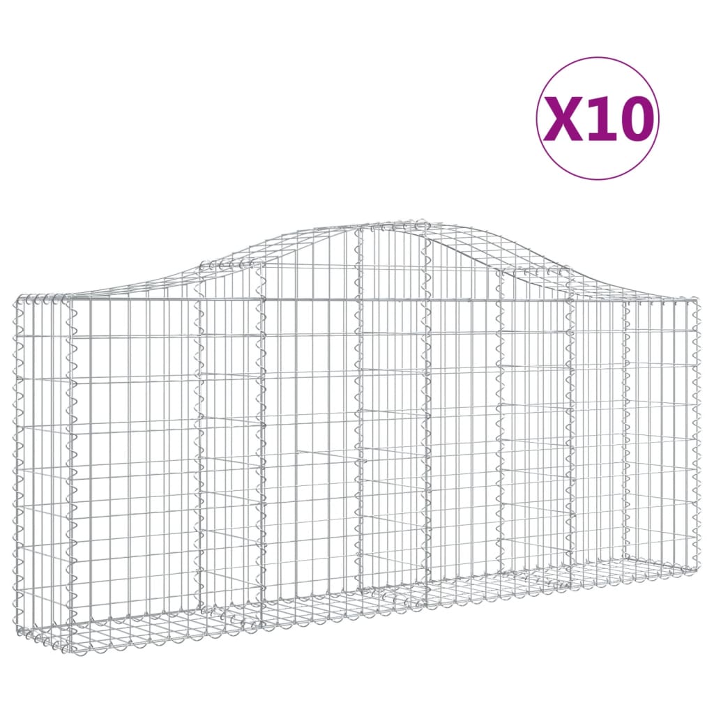 vidaXL Gabionkurver buede 10 stk 200x30x80/100 cm galvanisert jern