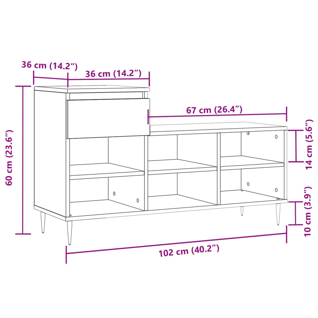 vidaXL Skoskap hvit 102x36x60 cm konstruert tre