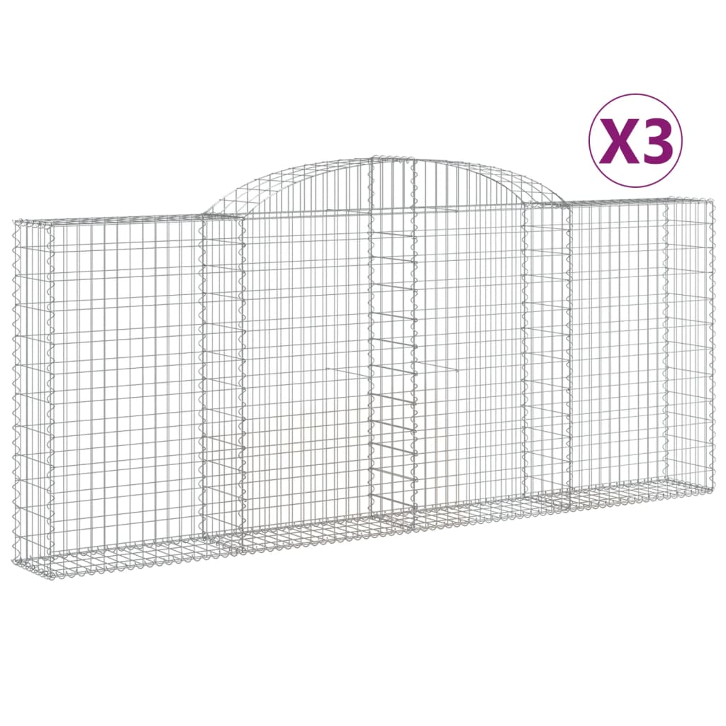 vidaXL Gabionkurver buede 3 stk 300x30x120/140 cm galvanisert jern