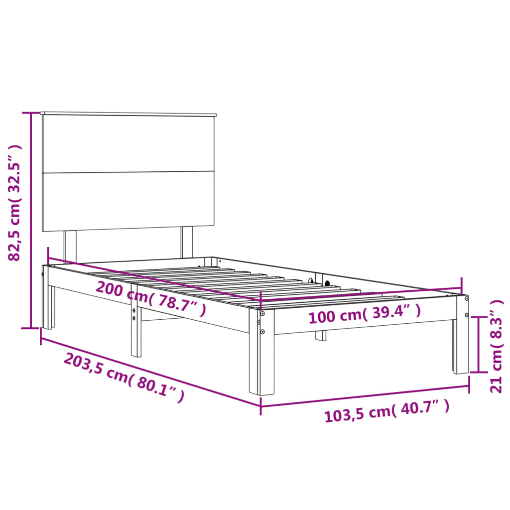 vidaXL Sengeramme med hodegavl honningbrun 100x200 cm heltre