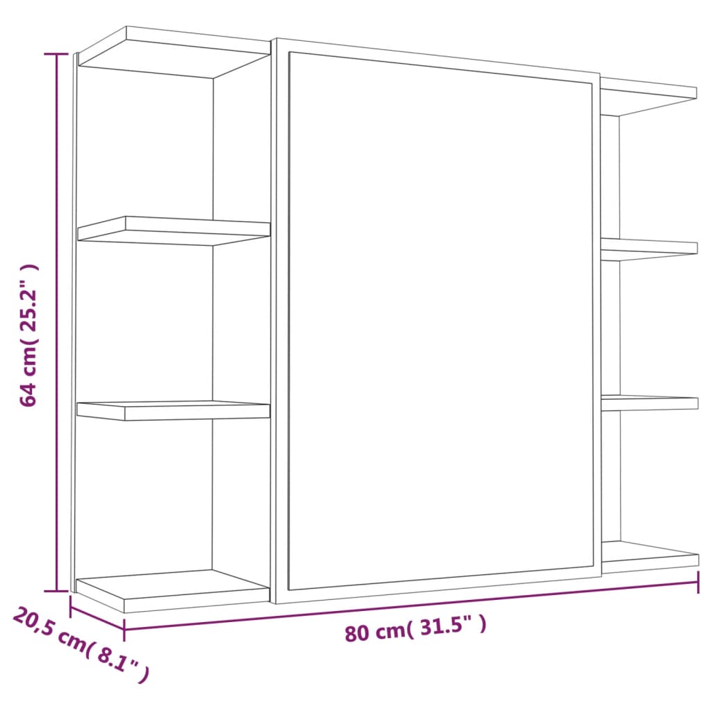 vidaXL Baderomsskap med speil brun eik 80x20,5x64 cm konstruert tre