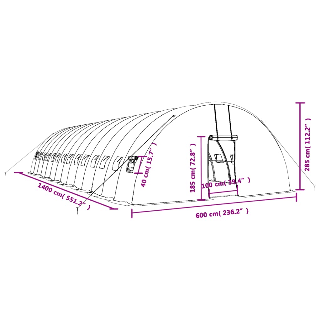 vidaXL Drivhus med stålramme grønn 84 m² 14x6x2,85 m