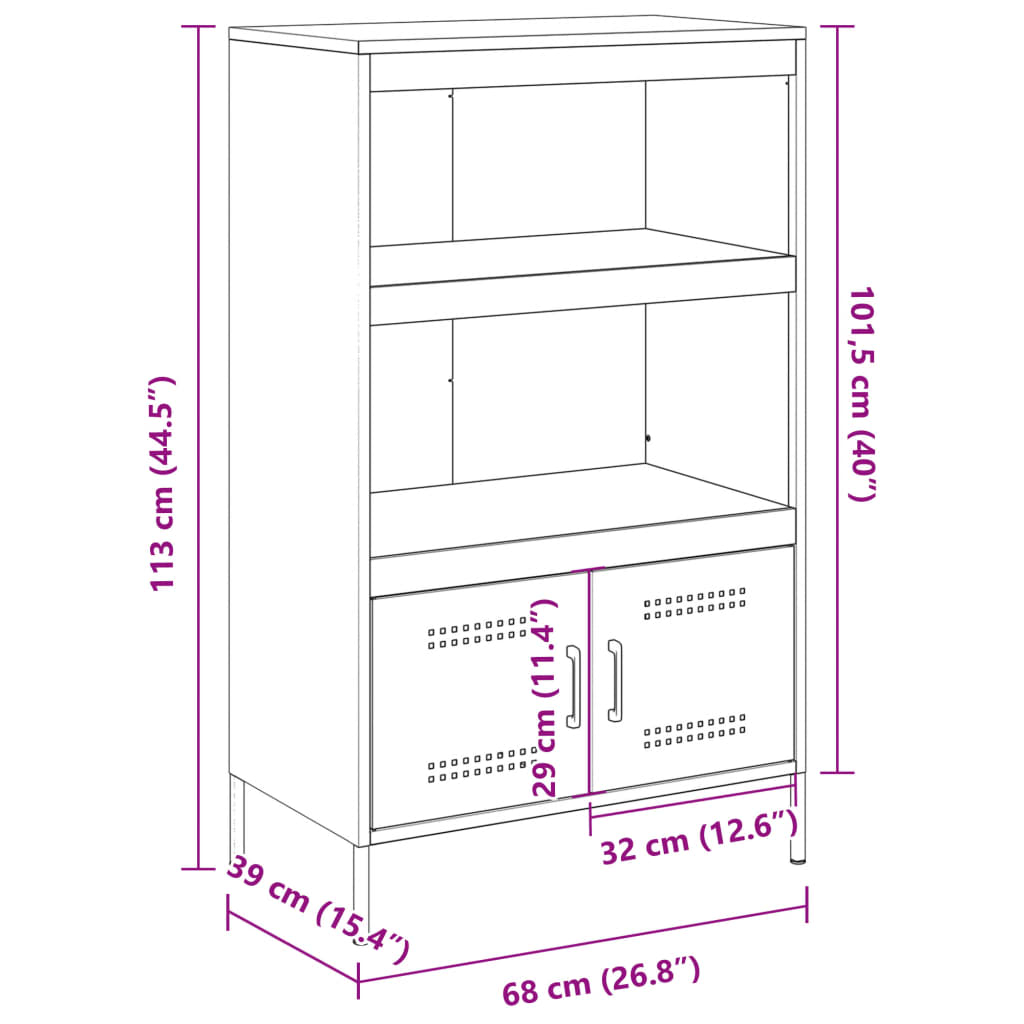 vidaXL Highboard hvit 68x39x113 cm stål