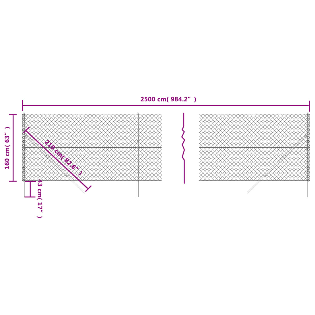 vidaXL Kjedegjerde antrasitt 1,6x25 m