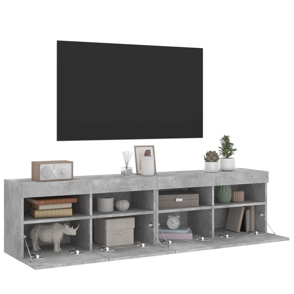 vidaXL Vegghengte TV-benker med LED-lys 2 stk betonggrå 80x30x40 cm