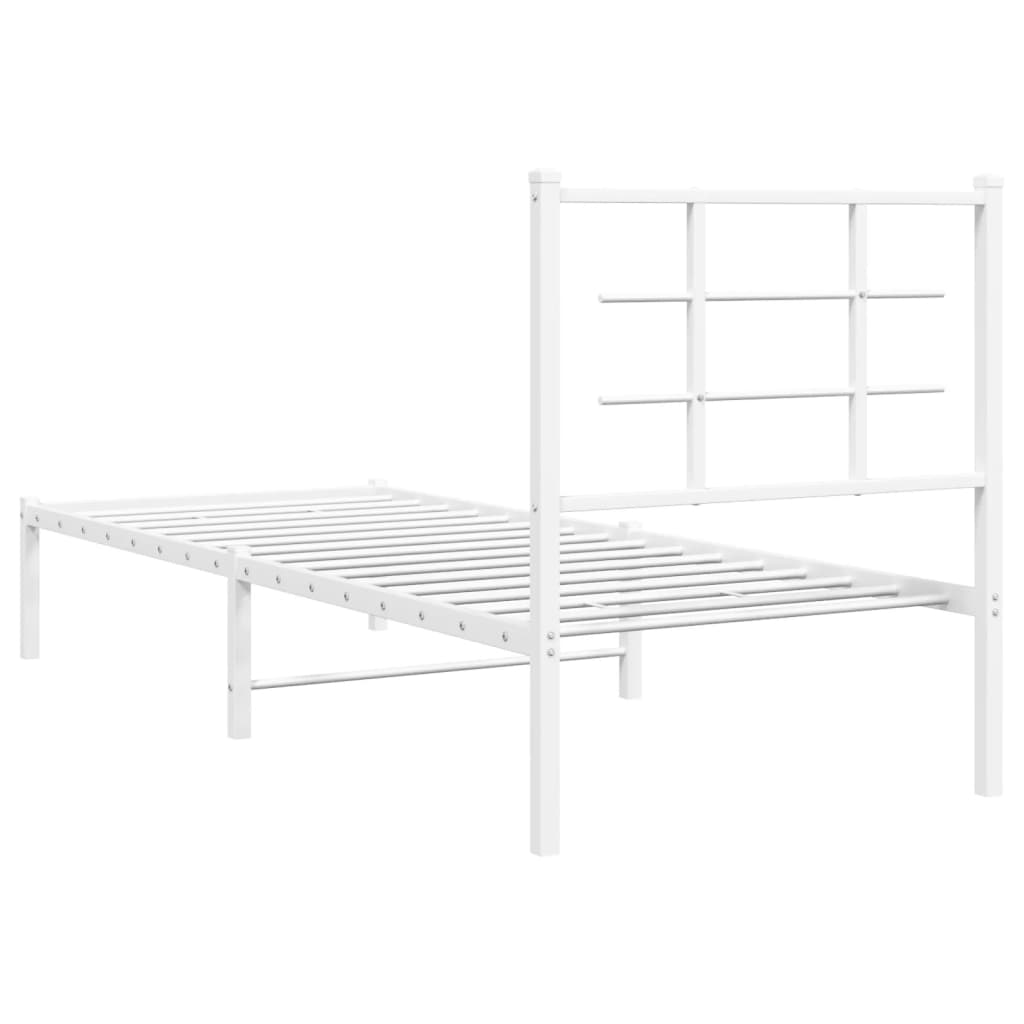 vidaXL Sengeramme i metall uten madrass med hodegavl hvit 75x190 cm